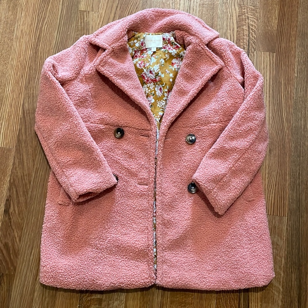 Girls pink teddy coat